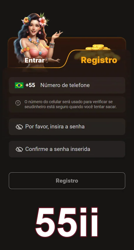 Tela de login rápido do app 55ii em dispositivo móvel